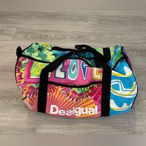 DESIGUAL Colorful Designer Travel Duffle Bag.